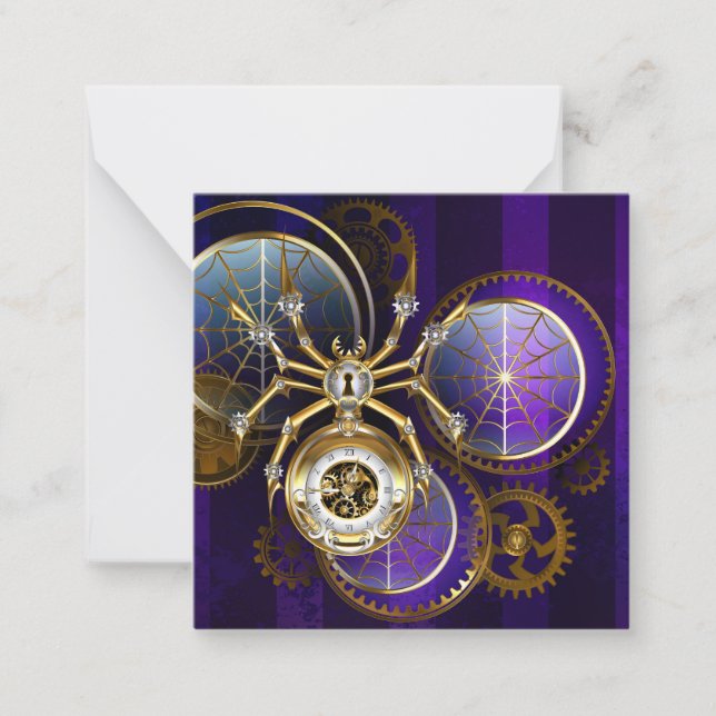 Cartão De Notas Aranha Steampunk no fundo roxo (Frente)