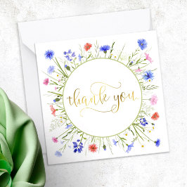 Cartão De Notas Arco-Íris Flores Wildflower Dourado Script Obrigad