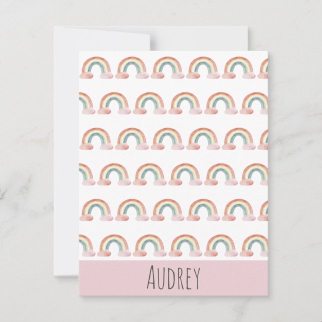 Cartão De Notas Arco-íris Personalizado em Aquarela Fofa (Frente)