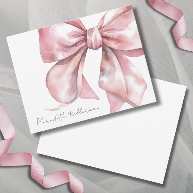 Cartão De Notas Arco Rosa Personalizado Obrigado (Personalized Elegant Pink Bow Thank You Note Card)