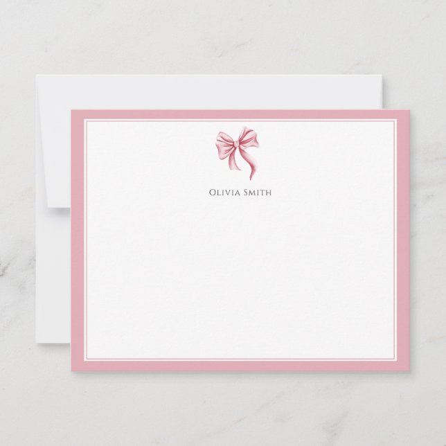 Cartão De Notas Arco Rosa Simples Coquette Personalizado (Frente)