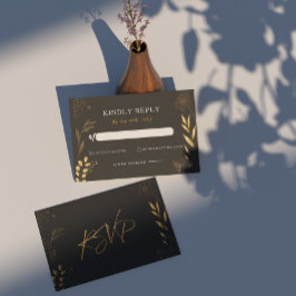 Cartão De Notas Art Deco Black Floral Elegante Dourado RSVP
