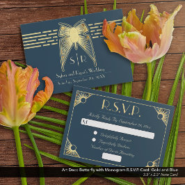 Cartão De Notas Art Deco Butterfly Blue Dourada RSVP