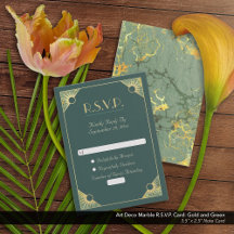 Art Deco Dourado e Green Marble Wedding R.S.V.P.