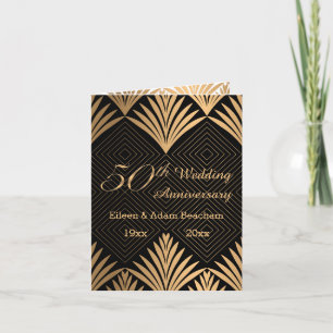 Cartão De Notas Art deco golden leaves 50th Wedding Anniversary