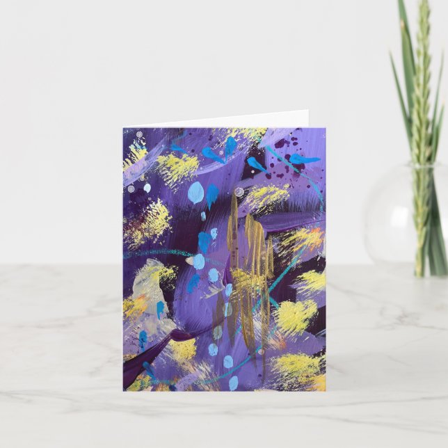 Cartão De Notas Arte abstrata roxa e dourada de feriado (Frente)