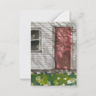 Cartão De Notas Arte de Aquarela Casa com Porta Vermelha