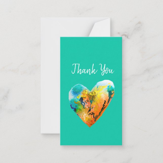 Cartão De Notas Arte de aquarelas do coração do grafite (Frente)