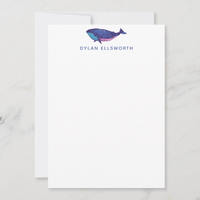 Cartão De Notas Arte de Baleia Cura Desenho no Oceano Azul Persona (Frente)