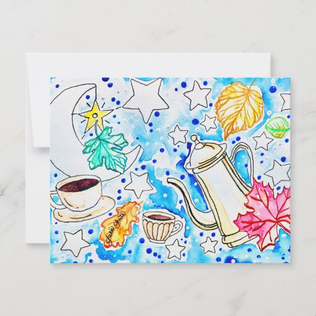 Cartão De Notas Arte de Café com Folhas de Outono (Frente)