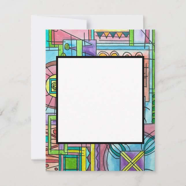 Cartão De Notas Arte De Cores Aquáticas Brancas Pintadas À Mão (Frente)