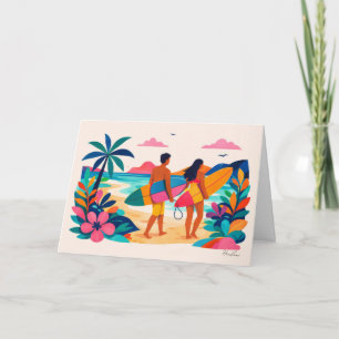 Cartão De Notas Arte do surfista Aloha havaí em branco por dentro