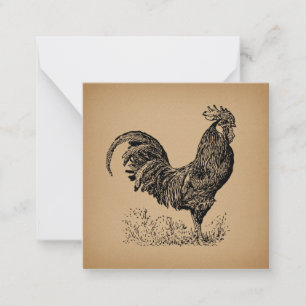 Cartão De Notas Arte em Frango com Ilustração Antiga Castanha