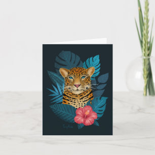 Cartão De Notas Arte Floral bonito de Leopardo-da-Selva Azul