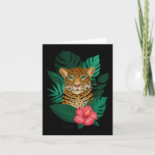 Cartão De Notas Arte Floral bonito de Leopardo-da-Selva   Preto Ve