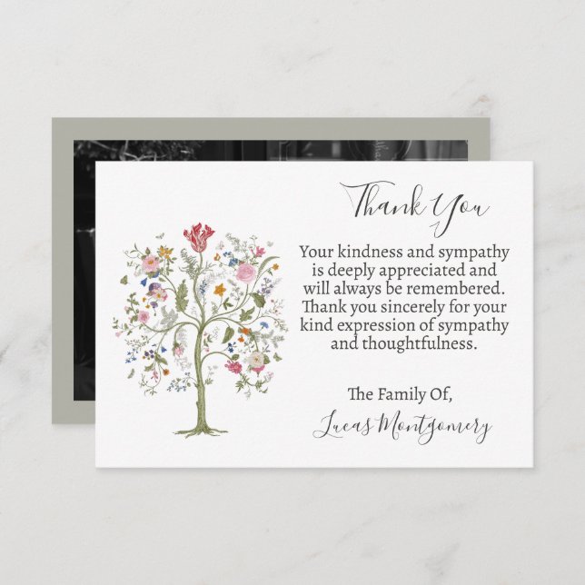Cartão De Notas Árvore da Vida Foto Funeral Obrigado, Simpatia (Frente/Verso)