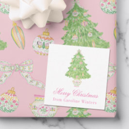 Cartão De Notas Árvore de Arco de Natal rosa com aquarela e verde