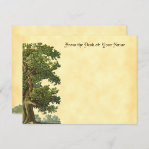 Cartão De Notas Árvore de Carvalho da Vintage com Letra Negra Edit