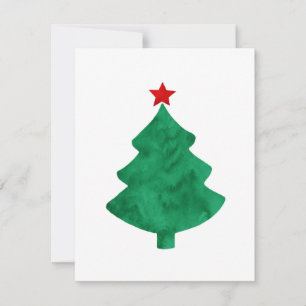 Cartão De Notas Árvore de Natal em Aquarela Verde & Estrela Vermel