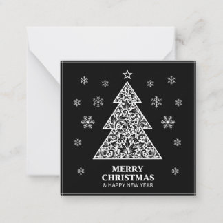 Cartão De Notas Árvore de Natal em Preto e Branco Vintage