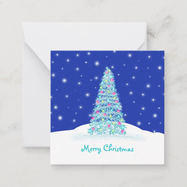 Cartão De Notas Árvore de Natal Mini Azul Fofa (Frente)