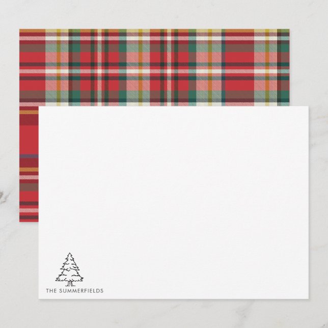 Cartão De Notas Árvore de Natal Monograma de Natal Família Esboçad (Frente/Verso)