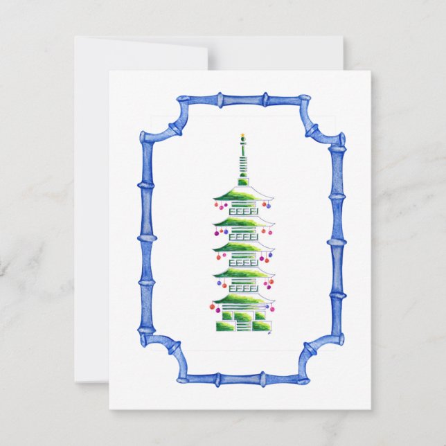 Cartão De Notas Árvore de Natal Pagode de Bambu Chinoiserie (Frente)
