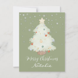 Cartão De Notas Árvore de Natal personalizada verde salvia fofa co