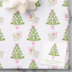 Cartão De Notas Árvore de Natal Pink de Aquarela Mahjong