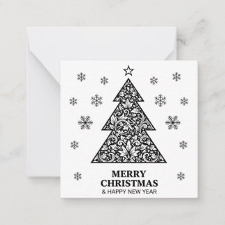 Cartão De Notas Árvore de Natal Vintage Preto e Branco