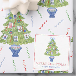 Cartão De Notas Árvore de Natal Watercolor Mahjong