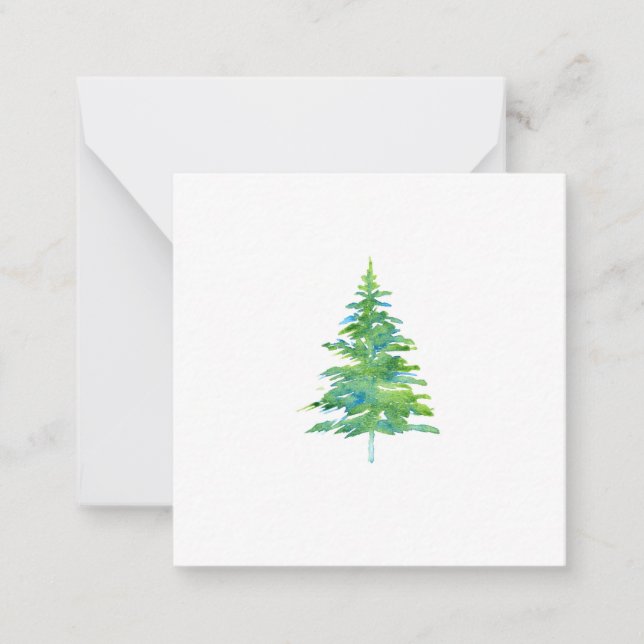 Cartão De Notas Árvore de Pinheiro Aquarela Verde Azul (Frente)