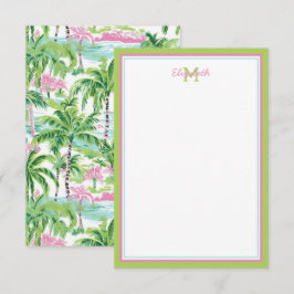 Cartão De Notas Árvore Tropical de Pink e Verde