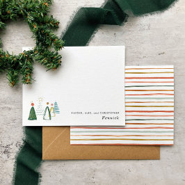 Cartão De Notas Árvores de Natal Modernas em Aquarela Festiva Féri