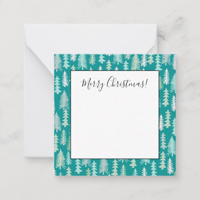 Cartão De Notas Árvores de Natal Pintadas à Mão Aqua Branco Azul T (Frente)