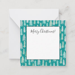 Cartão De Notas Árvores de Natal Pintadas à Mão Aqua Branco Azul T