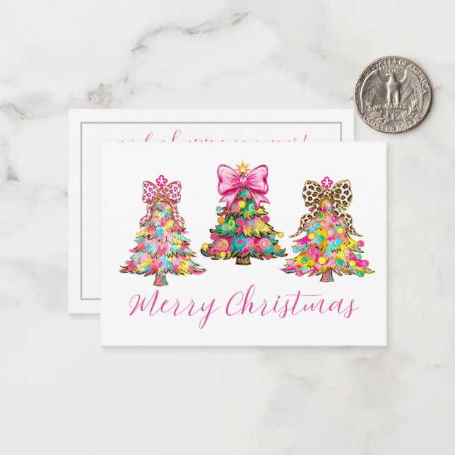 Cartão De Notas Árvores de Natal Rosa e Verde Elegantes (Frente/Verso In Situ)