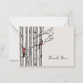 Cartão De Notas Árvores de Pássaros Modernos e Pássaros Vermelhos