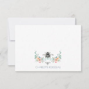 Cartão De Notas Assinatura de Script Personalizada de Bee Floral