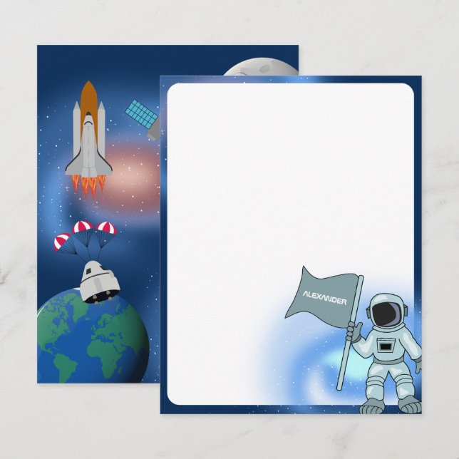 Cartão De Notas Astronauta no Espaço Galáxia Pessoal (Frente/Verso)