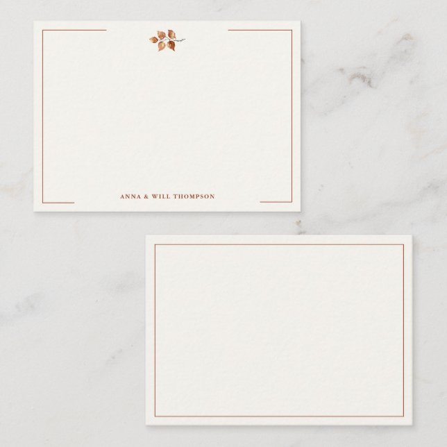 Cartão De Notas Autumn Deixa Terracotta Elegante Casal Casamento (Frente/Verso)
