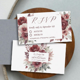 Cartão De Notas Autumn Rustic Burgundy Floral Watercolor RSVP