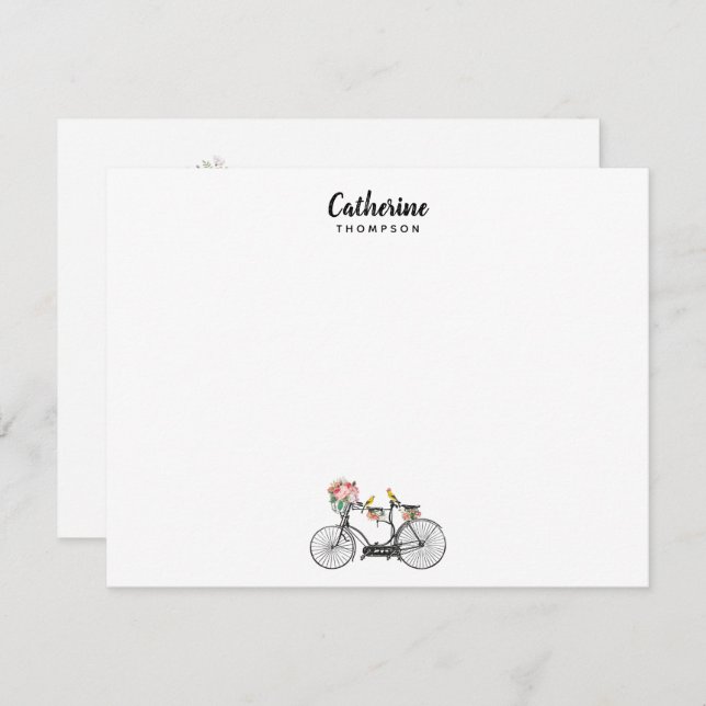 Cartão De Notas Aves de Flores Românticas de Bicicletas Românticas (Frente/Verso)
