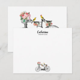 Cartão De Notas Aves de Flores Românticas de Bicicletas Românticas