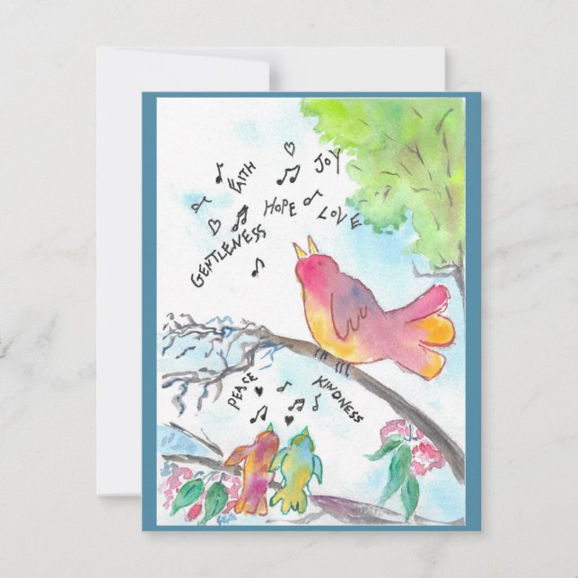 Cartão De Notas Aves Whimsical Art Christian Flat Notecard (Frente)