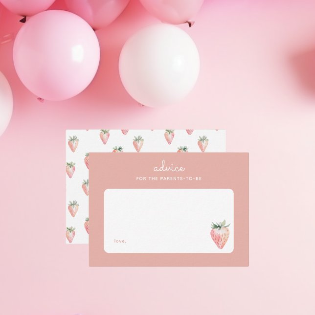 Cartão De Notas Aviso de Parentalidade de Morango de Verão (pink coquette advice for the parents blank card for a berry sweet baby shower. Watercolor strawberry)