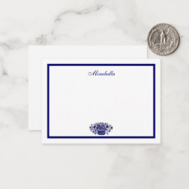 Cartão De Notas Azul Branco Flores Personalizado Borda Azul 3.5x2.