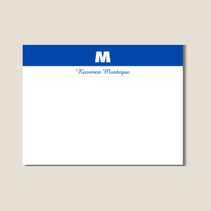 Cartão De Notas Azul Cobalto Nome Personalizado Letra Monograma 
