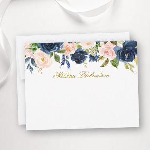 Cartão De Notas Azul Cor-de-Água, Cor-de-Rosa, Floral Personalizad