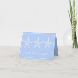 Cartão De Notas Azul costeiro e Starfish branco personalizado